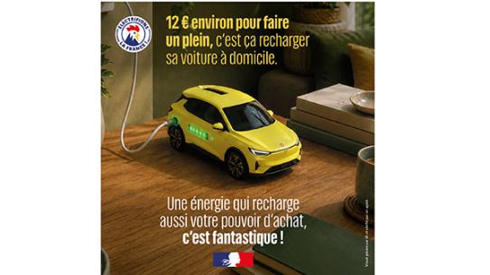 12 € environ pour faire un plein, c'est ça recharger sa voiture à domicile. 