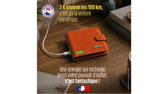 3 € environ les 100 Km, c'est ça la voiture électrique. 