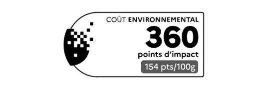 Coût environnemental 360 points d'impact 154 pts/100g