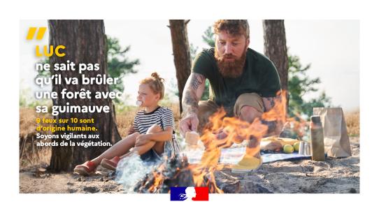 "Luc ne sait pas qu'il va brûler une forêt avec sa guimauve." 9 feux sur 10 sont d'origine humaine. Soyons vigilants aux abords de la végétation.