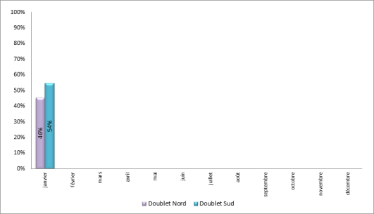 Répartition mensuelle d’utilisation des doublets de piste à Paris-Charles de Gaulle, sur la période 22h00 – 6h00 locales