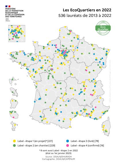 Carte des écoquartiers en France